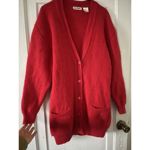 VTG Ann Taylor Oversized Red Wool Cardigan Sweater 80s 90s BOHO Valentine’s Day - Picture 4 of 7